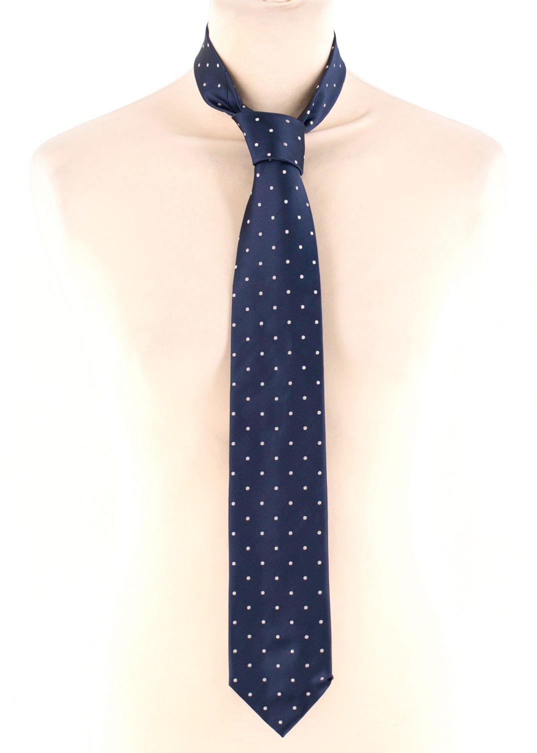 Men's D'Avino Napoli Navy And White Dot Satin Tie navy / white