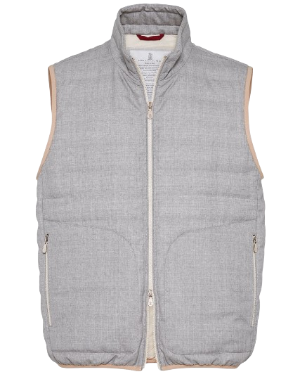 Men's Preowned Brunello Cucinelli Grey Padded Gilet Size L virgin wool