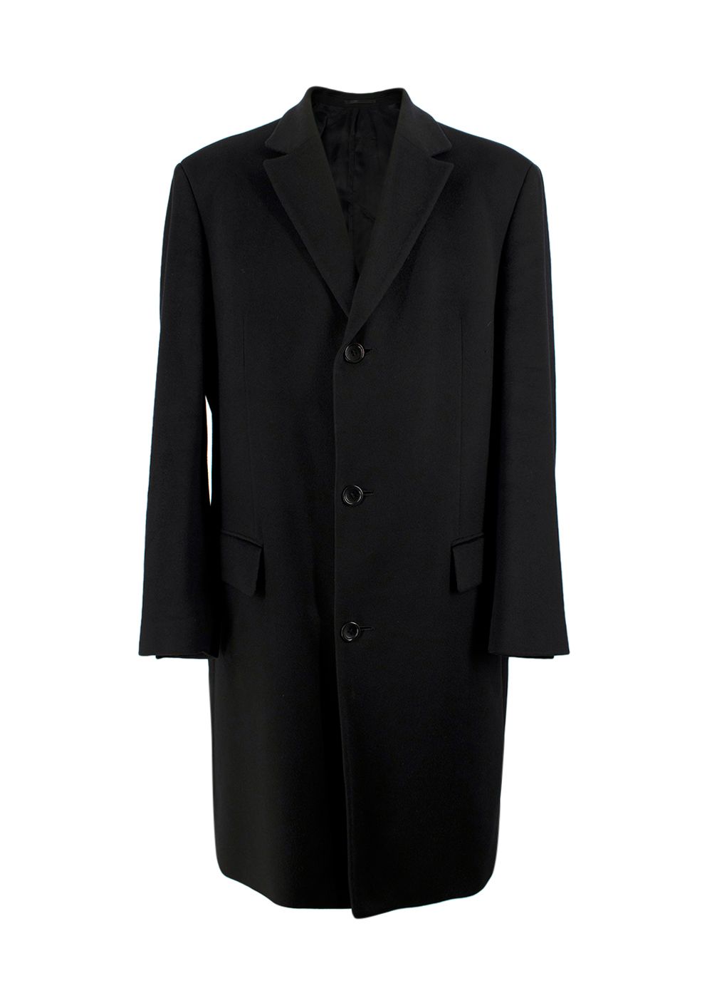 Men's Preowned Torrente Black Wool Longline Coat Size L