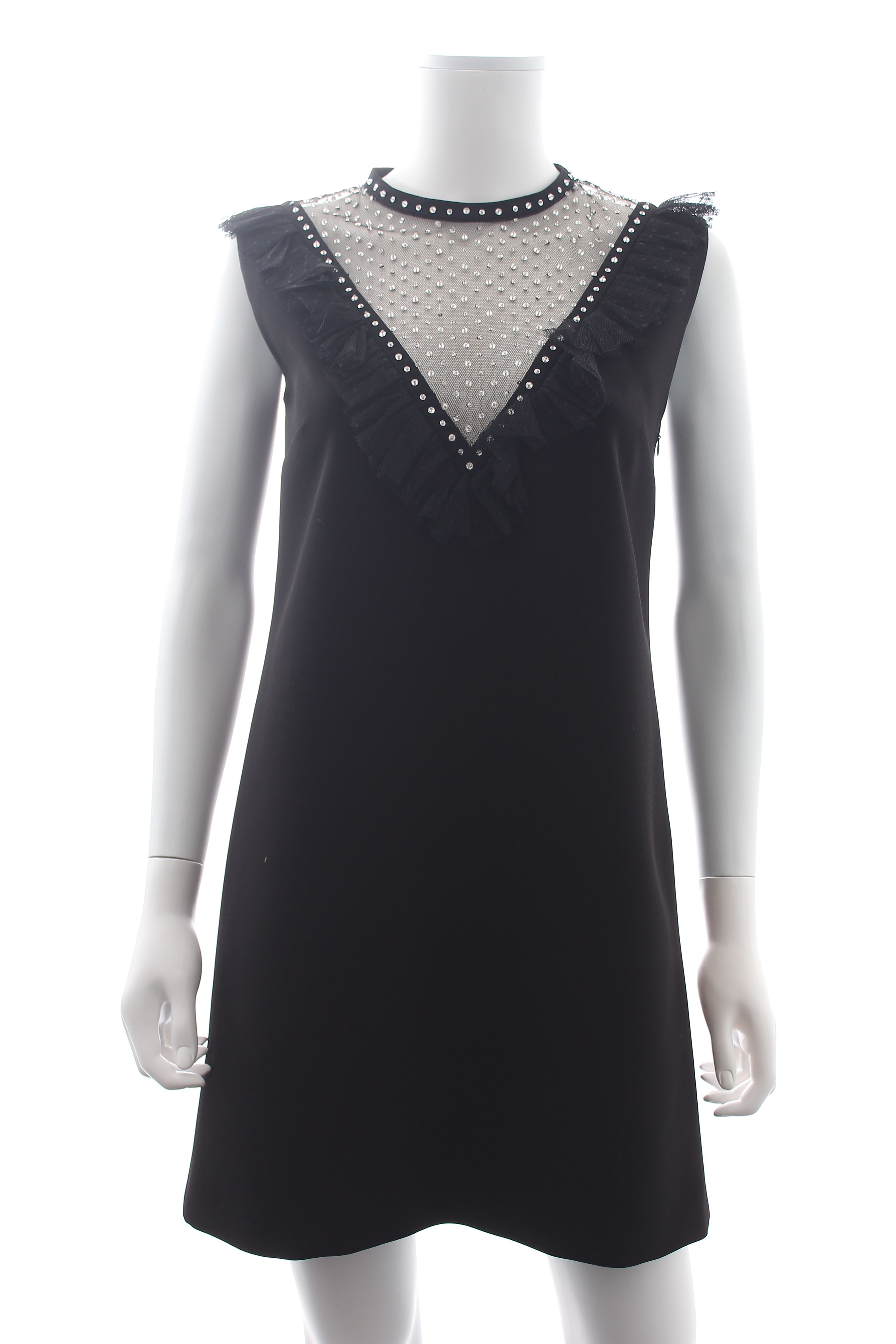 Preowned MiuMiu Black Tulle Panelled Mini Dress Size M triactete/polyester/trim