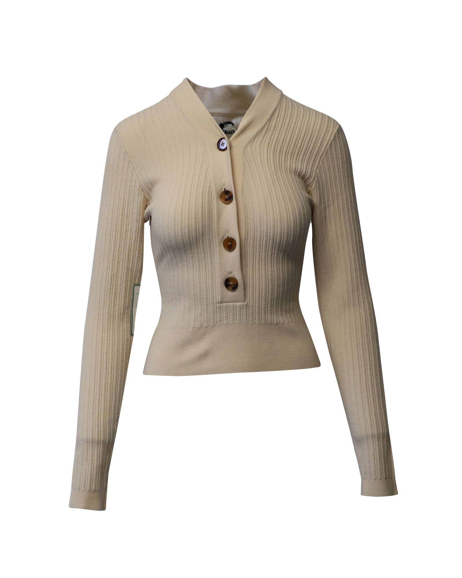 Khaite Cream Gloria V-neck Ribbed-Knit Sweater Size M