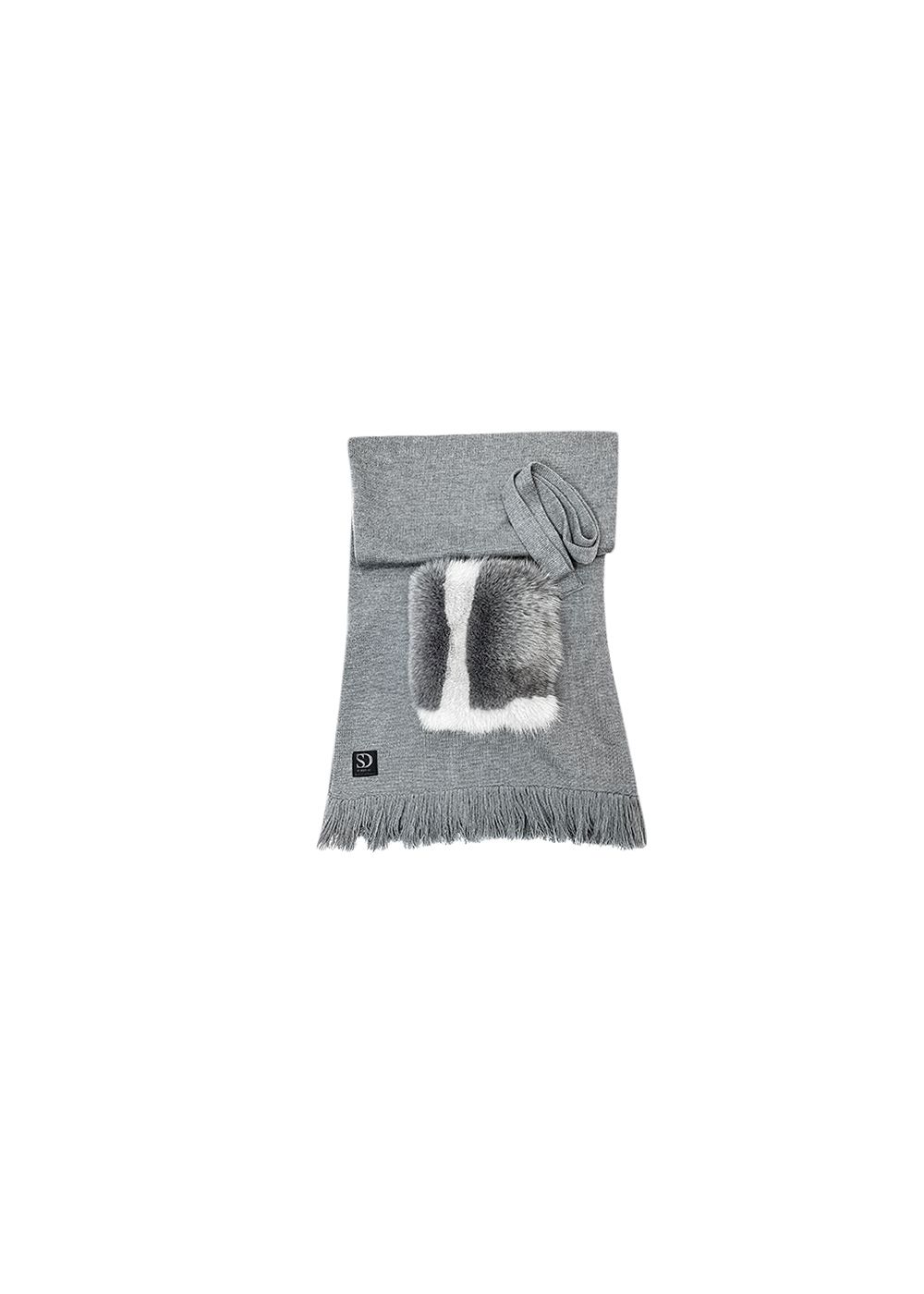 FurbySD Grey Belted Stole with Fox Fur Pockets