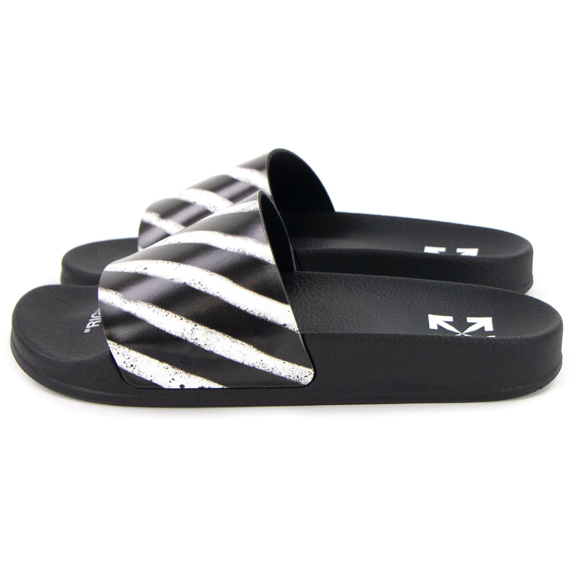 Off-White Black and White Spray Stripes Sliders Size 45