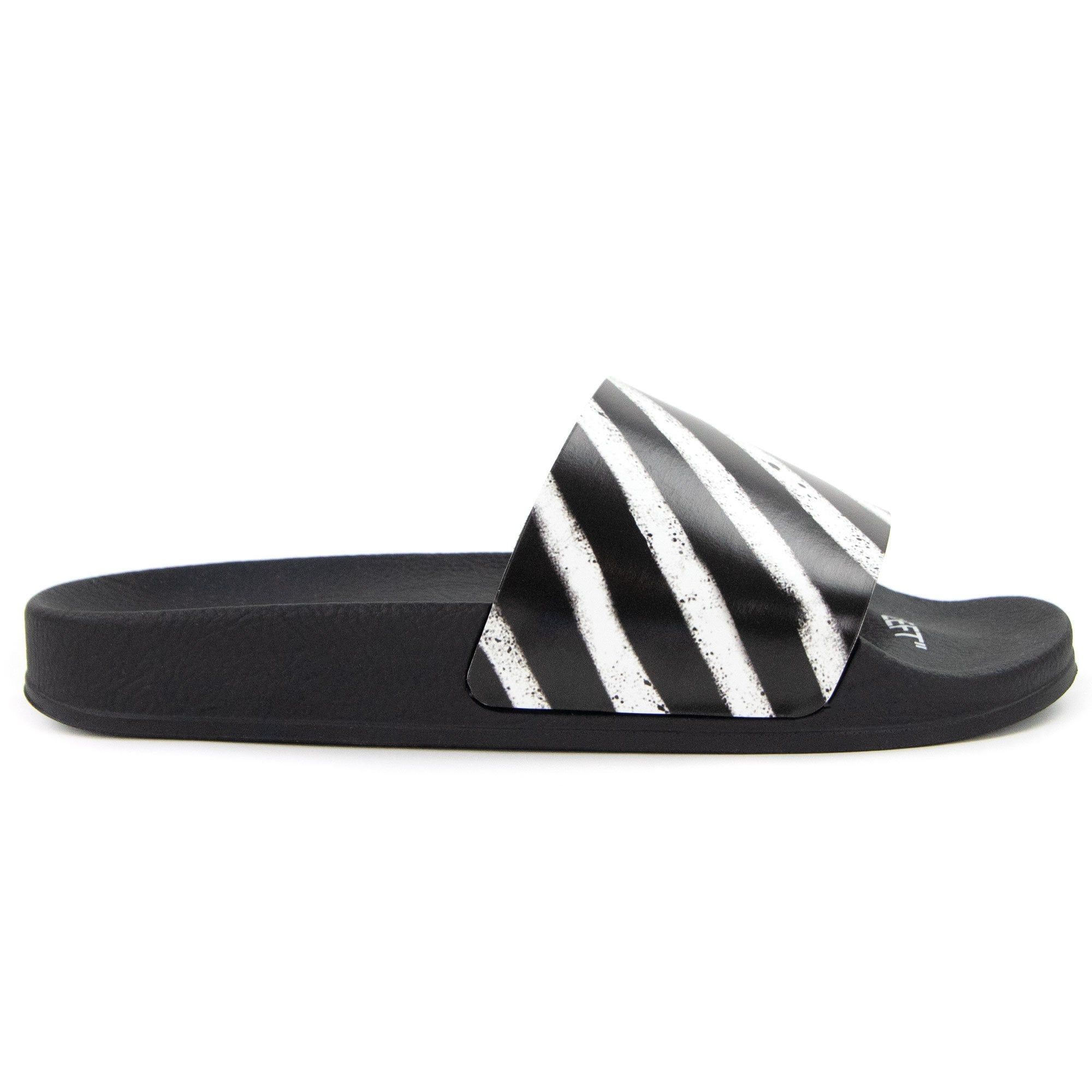 Off-White Black and White Spray Stripes Sliders Size 45