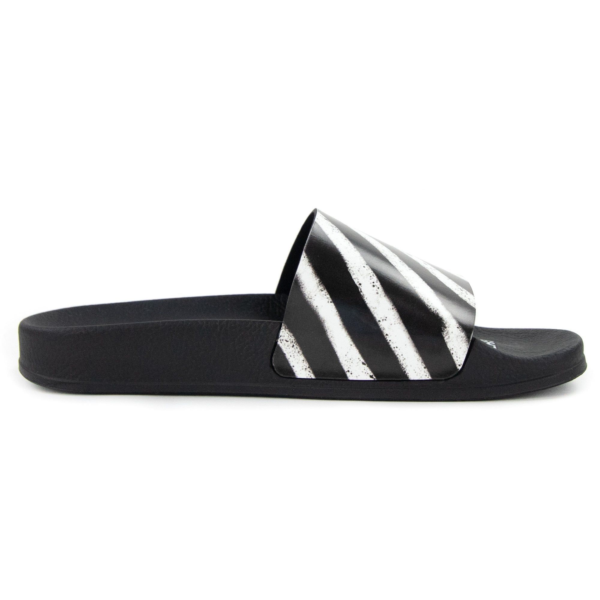 Off-White Black and White Spray Stripes Sliders Size 45