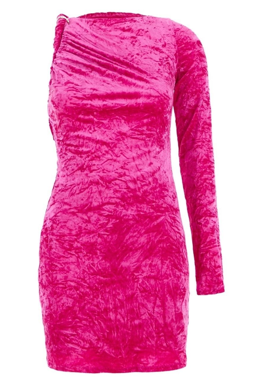 Versace One-shoulder open-back crushed-velvet mini dress Size XS Fuschia velvet