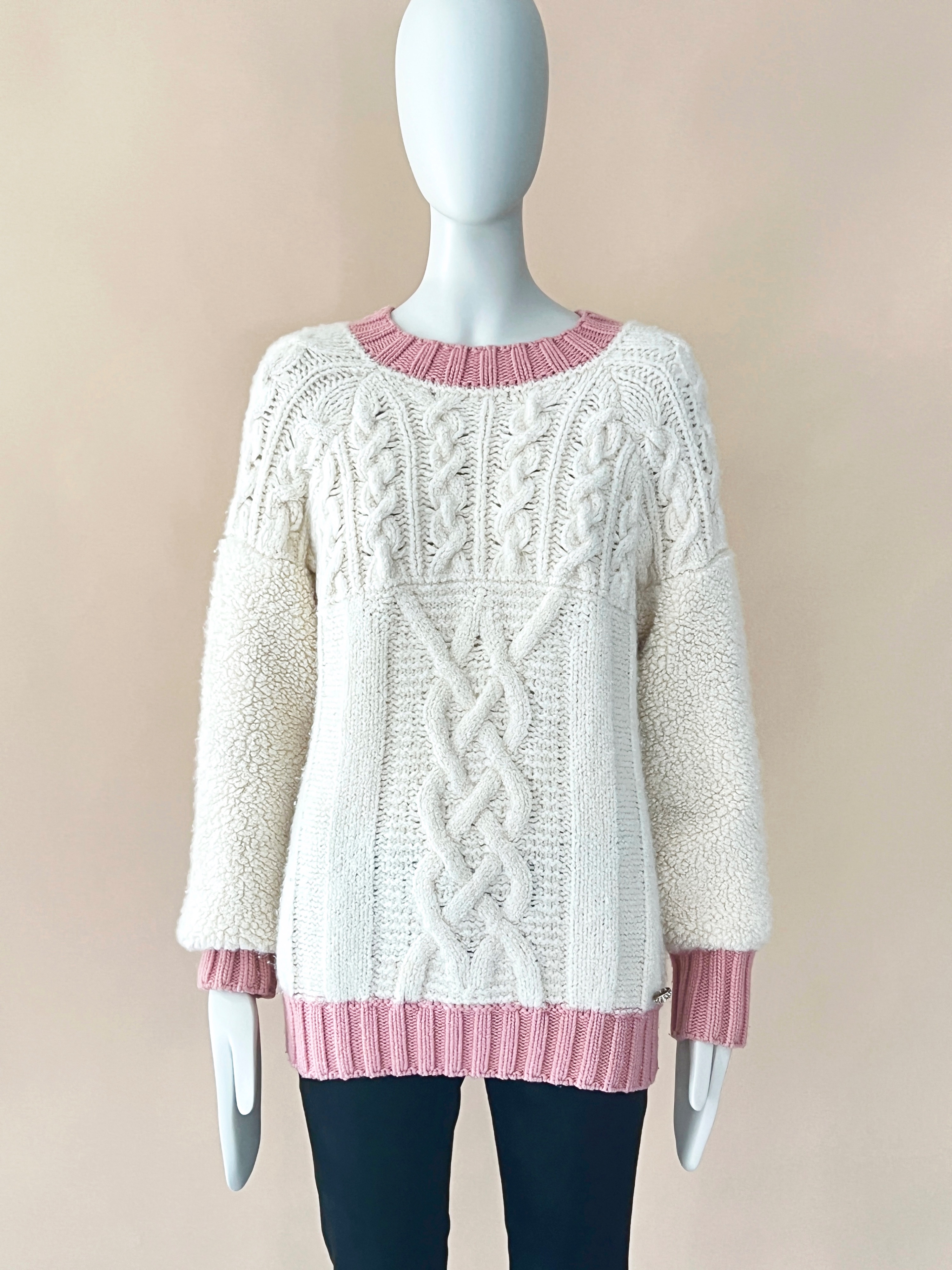 Chanel Cream and Pink Argyle Knit Cashmere Jumper Size XS ecru