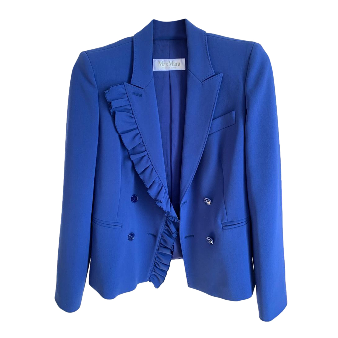 Preowned Max Mara Blue Ruffle Lapel Tailored Jacket Size XXS triacetate/poliestere