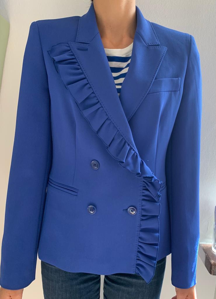 Preowned Max Mara Blue Ruffle Lapel Tailored Jacket Size XXS triacetate/poliestere