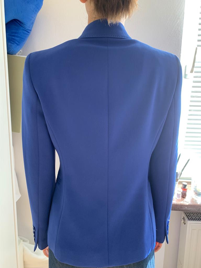 Preowned Max Mara Blue Ruffle Lapel Tailored Jacket Size XXS triacetate/poliestere