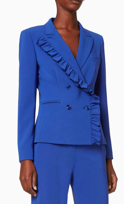 Preowned Max Mara Blue Ruffle Lapel Tailored Jacket Size XXS triacetate/poliestere