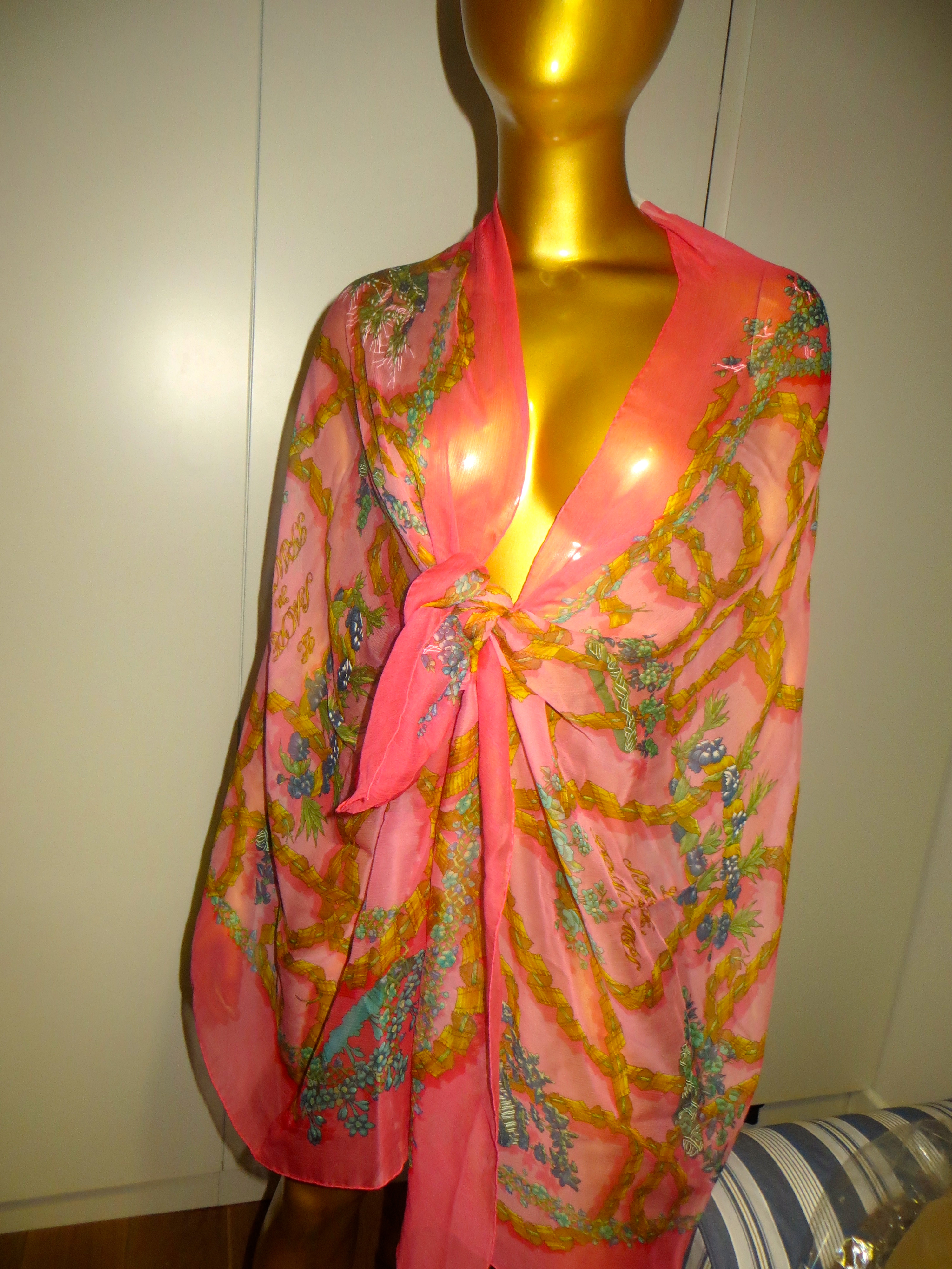 Hermes Fleur de chien XL scarf wrap Pink silk