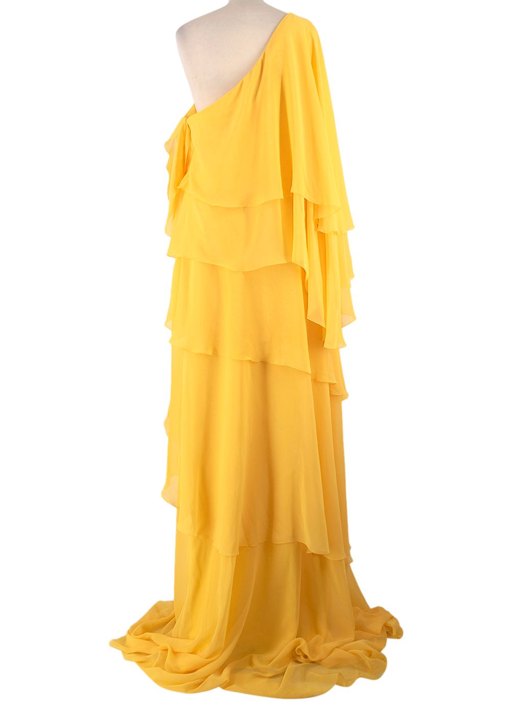 Honayda Yellow Asymmetric Ruffled Gown Size XL polyester