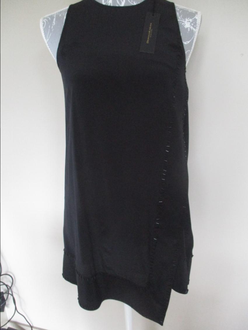 Donna Karan Black 100% Silk Tunic Long Top Made in Italy Size XXS