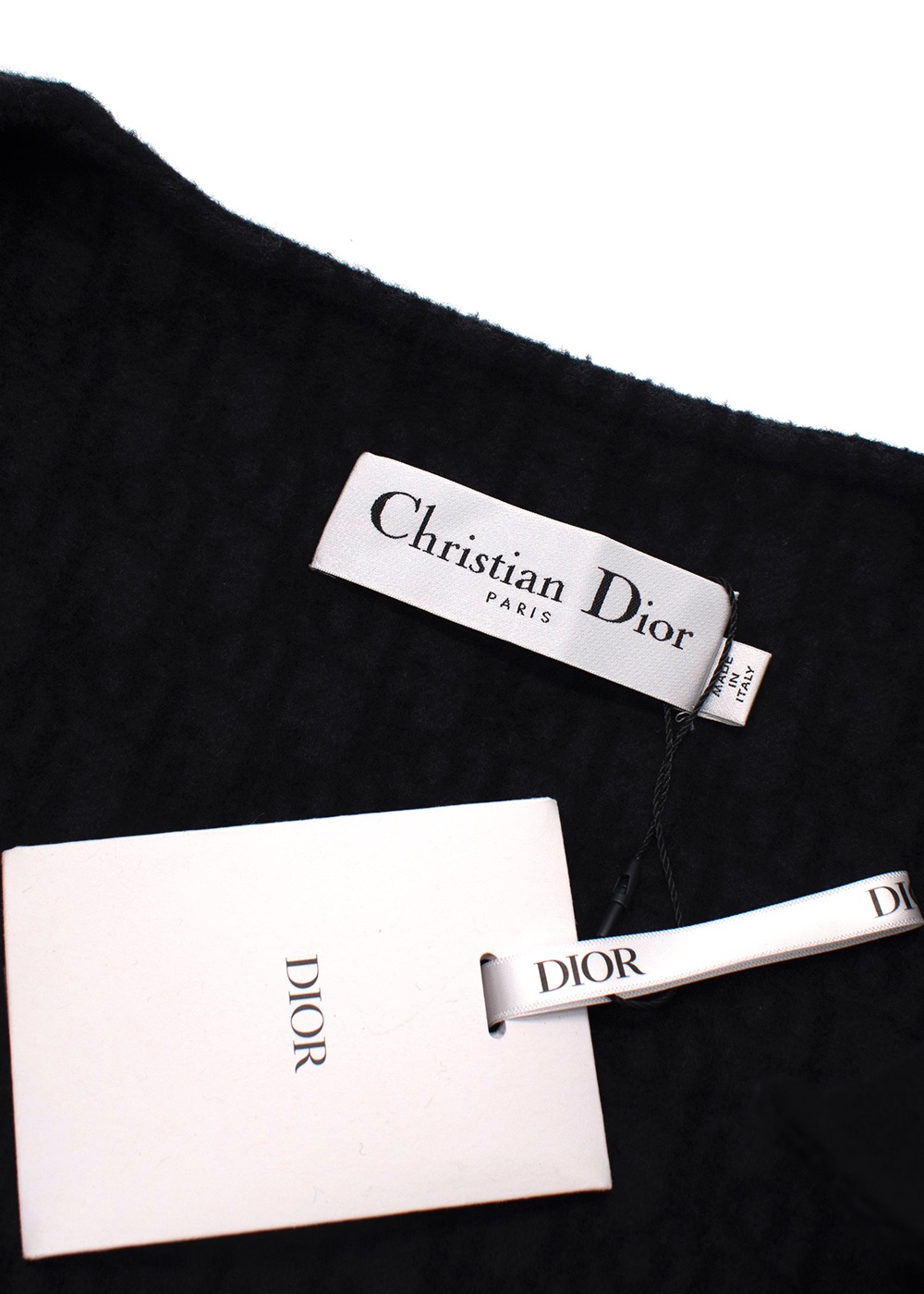 Dior Black Collarless Wool and Silk Blend Belted Coat Size L wool/silk