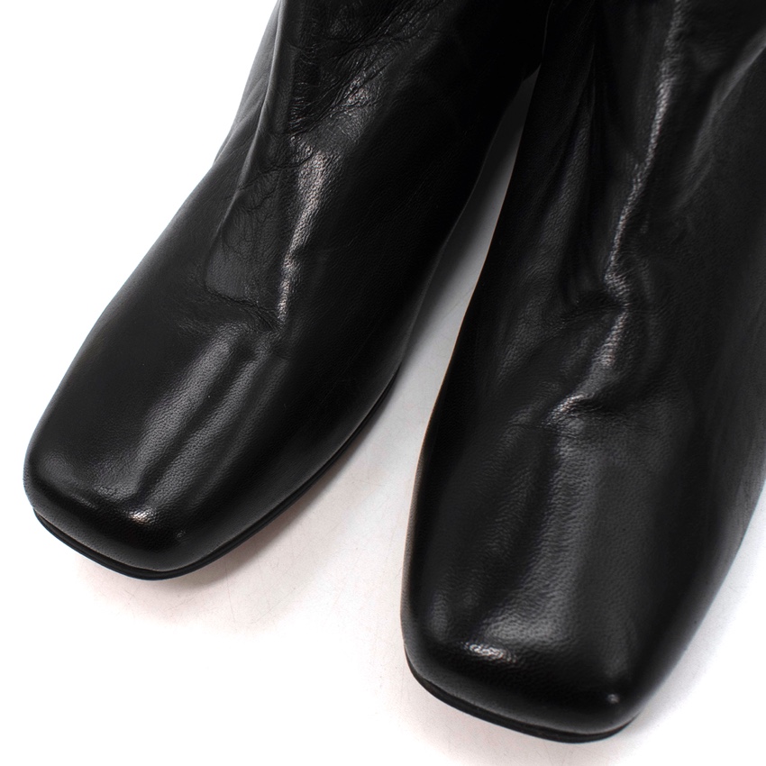 Emanno Scervino Black Leather Knee High Laced Back Boots Size 385