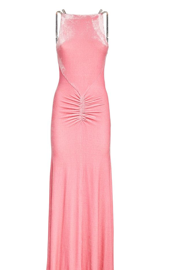 Paco Rabanne Pink Velvet Crystal Embellished Gown Size S viscose/polyamide/elastane