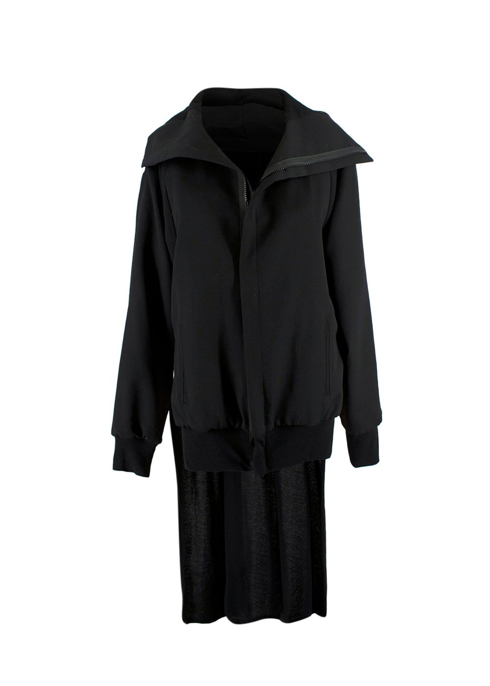 Preowned Yohji Yamamoto Black Hooded Jacket with Cape Detail Size XS viscose