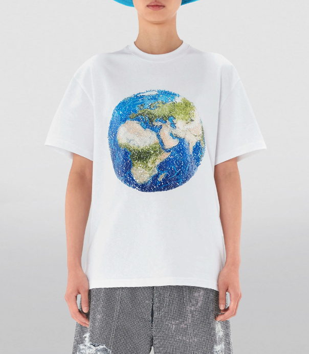 JW Anderson White Sequined Globe T-Shirt Size XS cotton