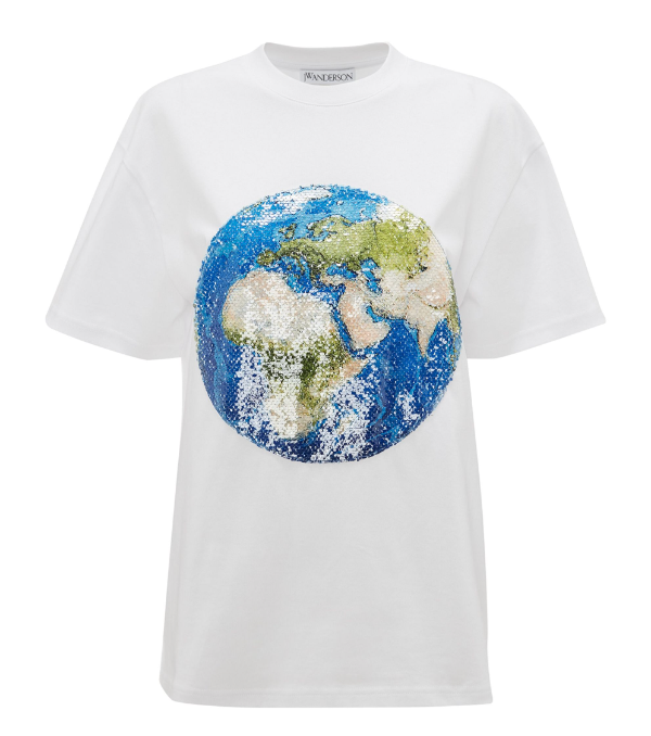 JW Anderson White Sequined Globe T-Shirt Size XS cotton