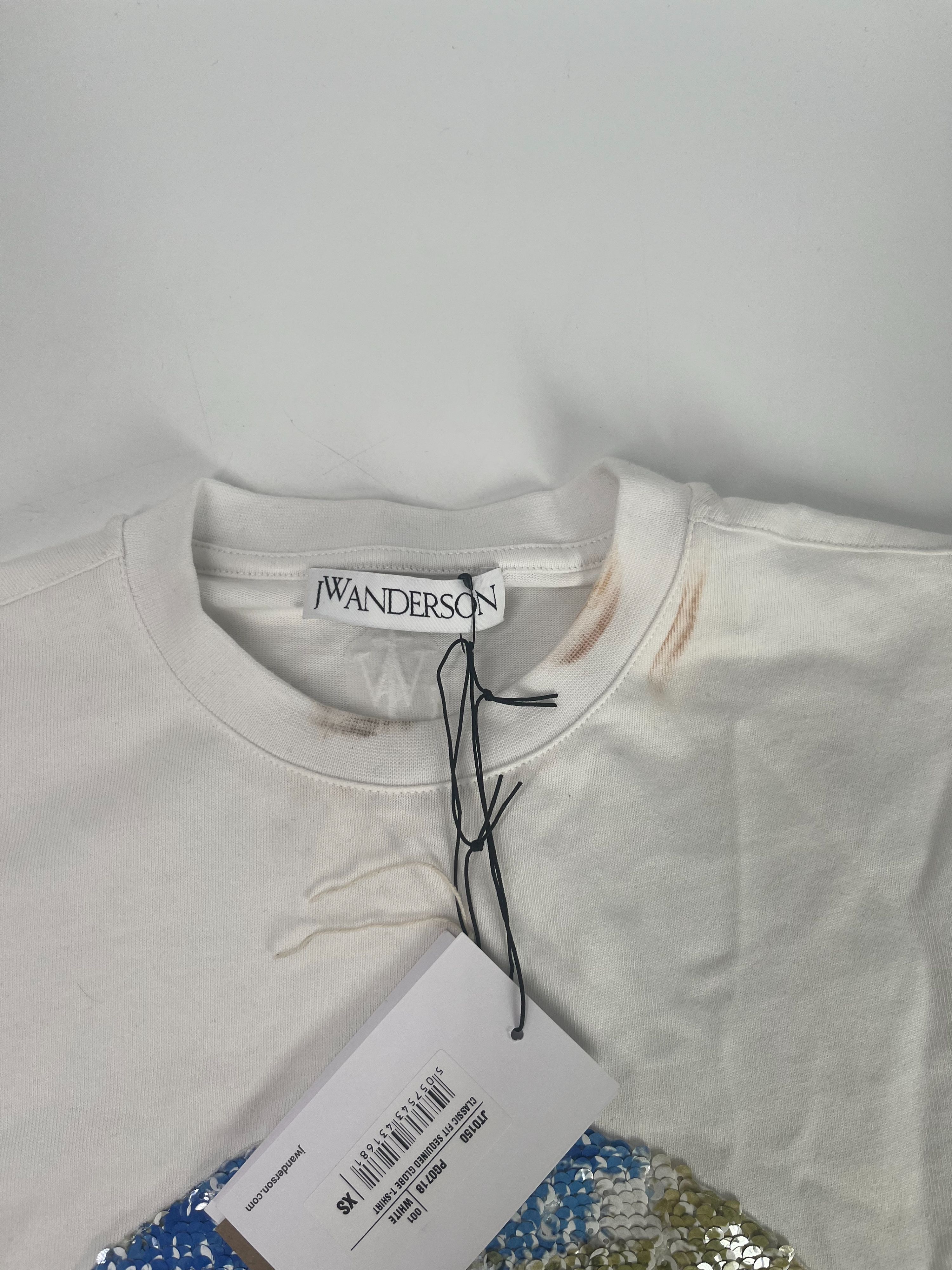 JW Anderson White Sequined Globe T-Shirt Size XS cotton