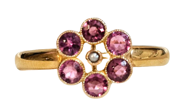 Preowned Bespoke 9ct Gold Tourmaline and Pearl Cluster Ring Yellow gold ct gold