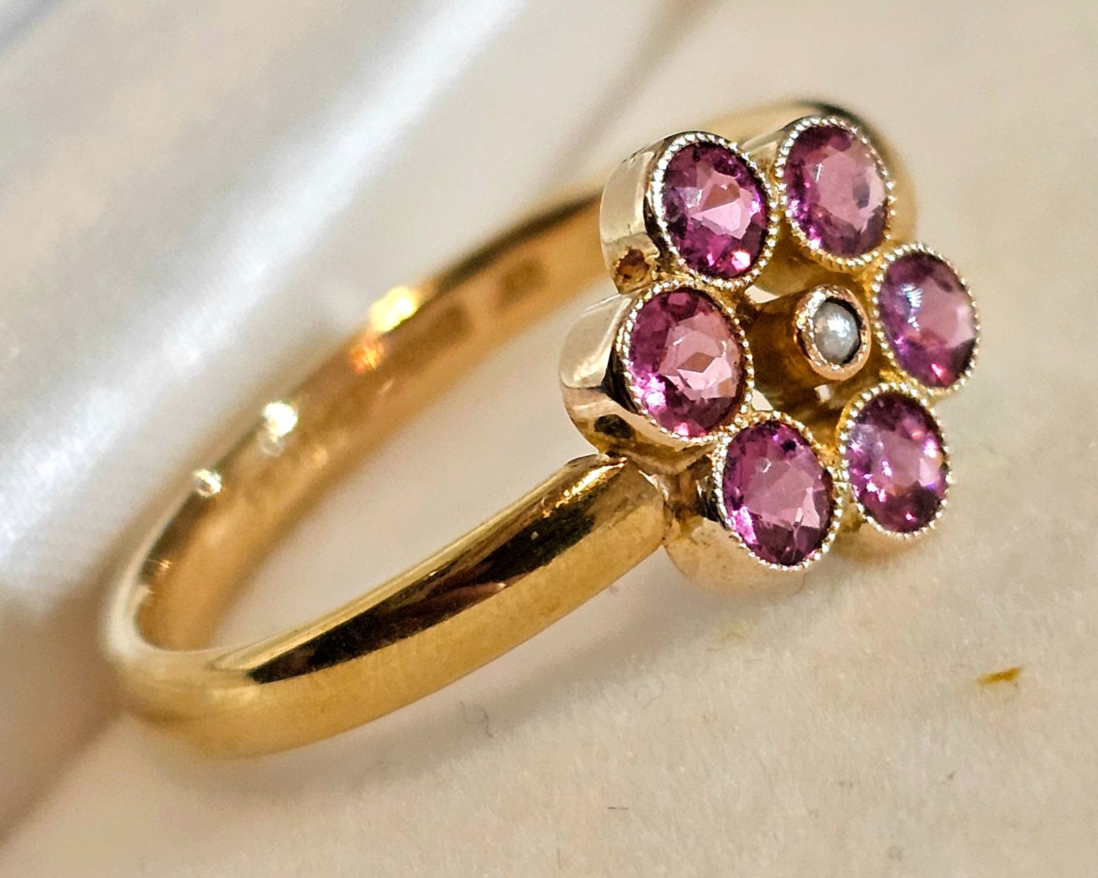 Preowned Bespoke 9ct Gold Tourmaline and Pearl Cluster Ring Yellow gold ct gold