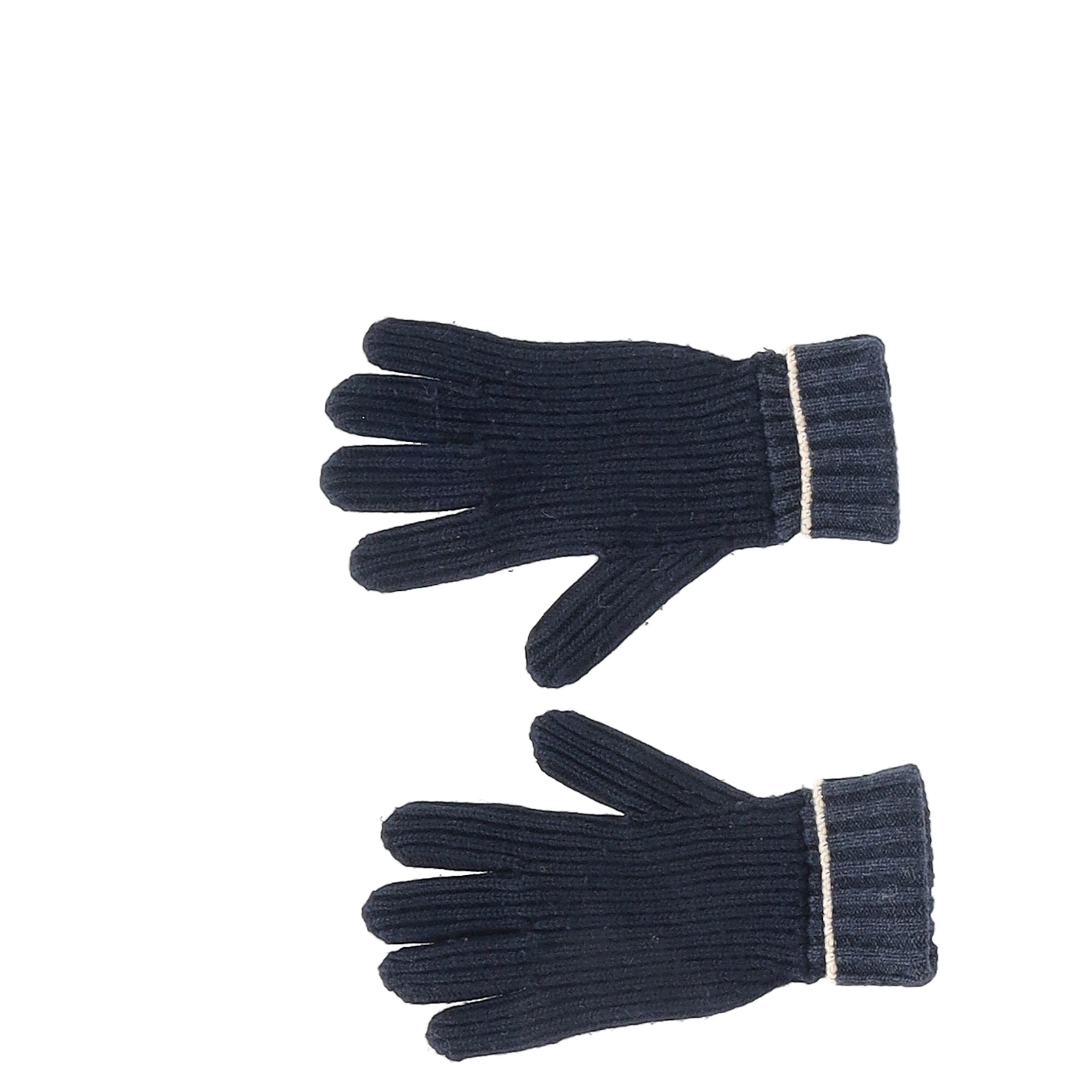 Preowned Loewe Navy Leather-Trimmed Ribbed Gloves blue | navy blue wool/hair