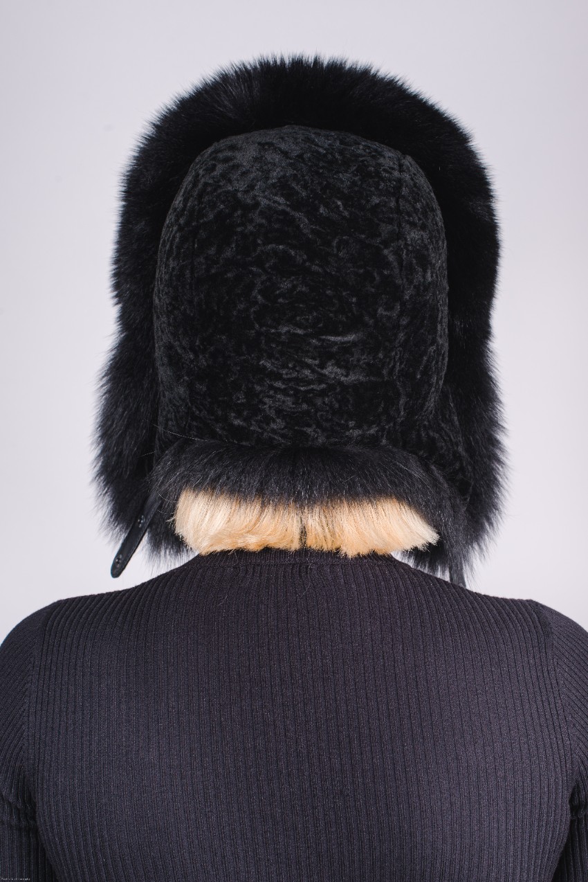 FurbySD Astrakhan  Fox Fur Hat Black