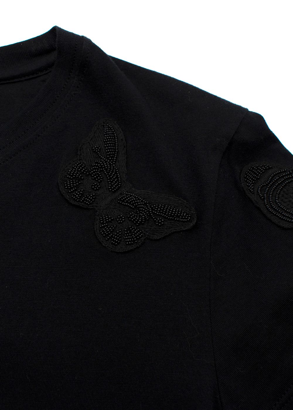 Valentino Black Beaded Butterfly Applique Cotton Jersey T-Shirt Size XS