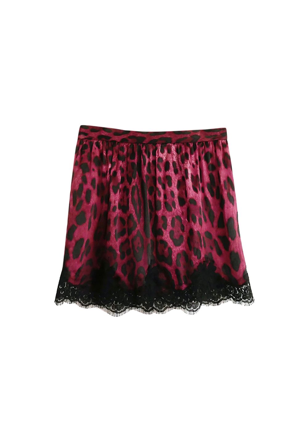 Dolce  Gabbana Leopard Print Lace-Trimmed Mini Skirt Size XS Burgundy silk