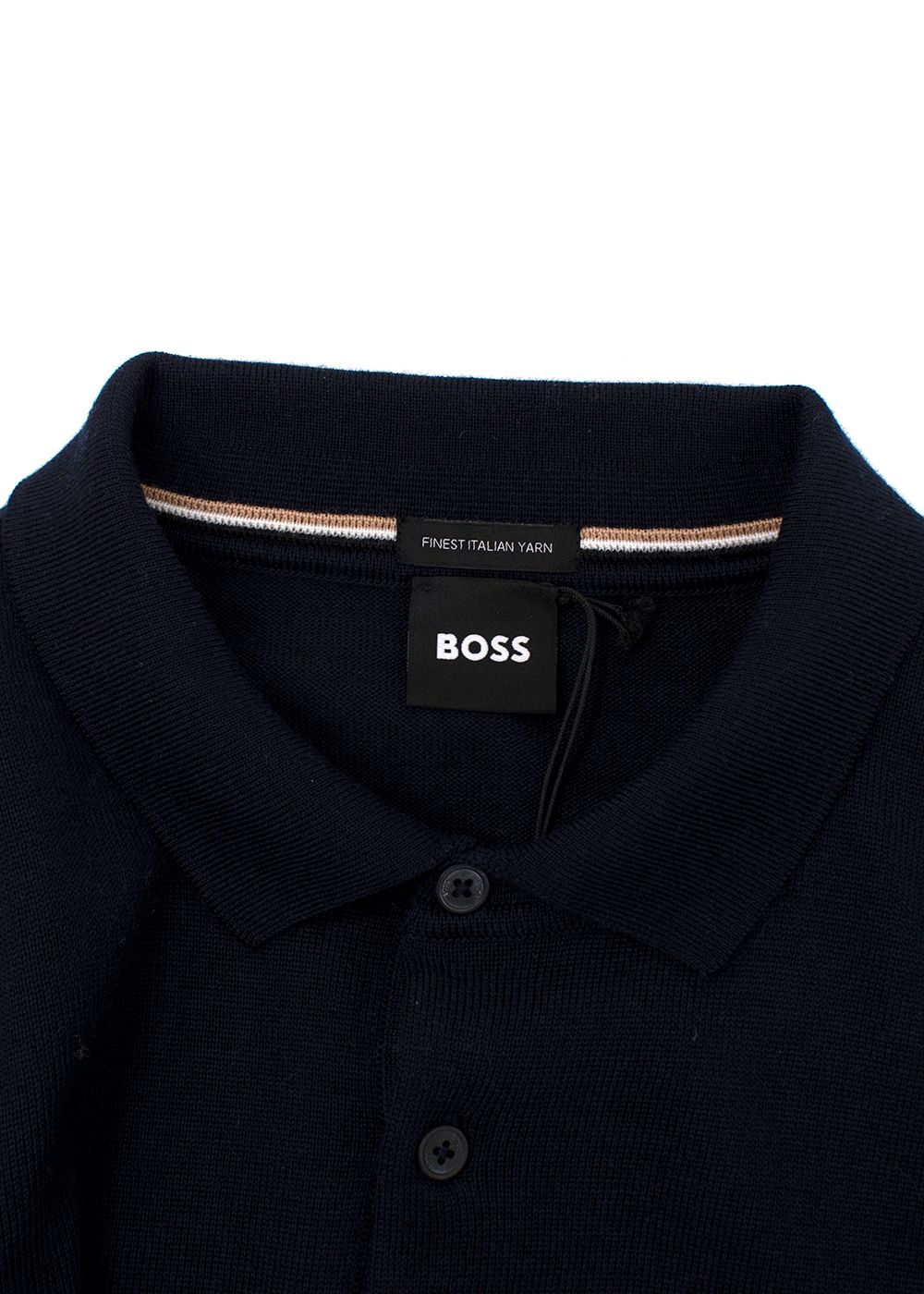 Men's Boss Navy Long Sleeve Wool Polo Shirt Size XL