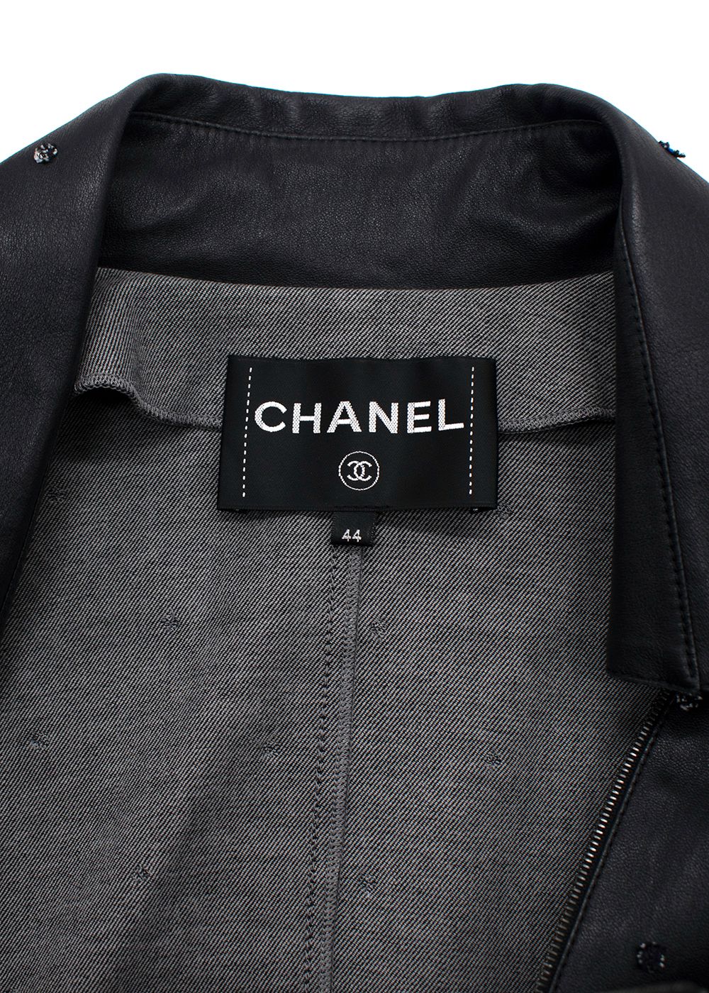 Chanel Black Lambskin Biker Jacket Size M lambskin/cotton/elastane