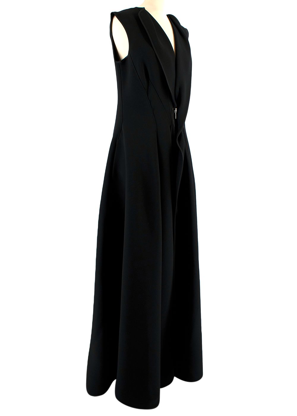 Maticevski Black Flared Pleated Zip Gown Size M polyester