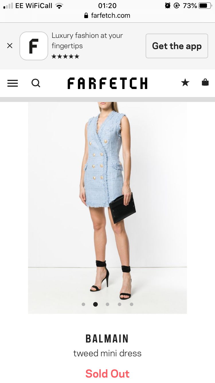 Preowned Balmain Pale Blue Tweed Sleeveless Dress