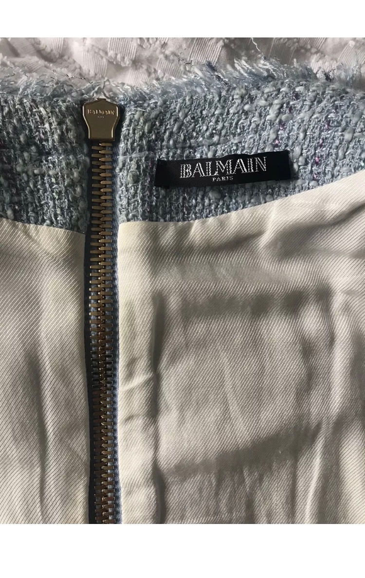 Preowned Balmain Pale Blue Tweed Sleeveless Dress