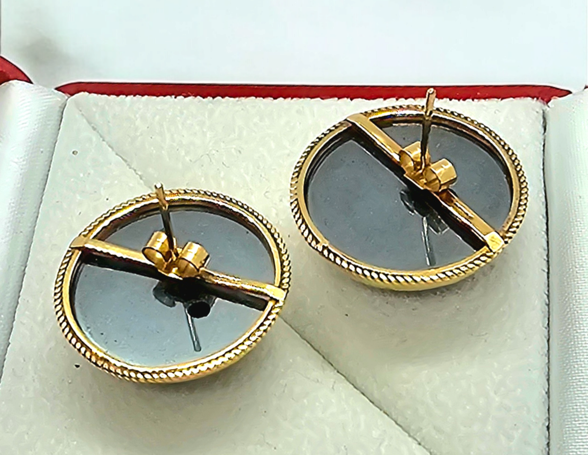 Preowned Bespoke 9ct Gold Hematite Earrings Black  Gold ct gold/hematite