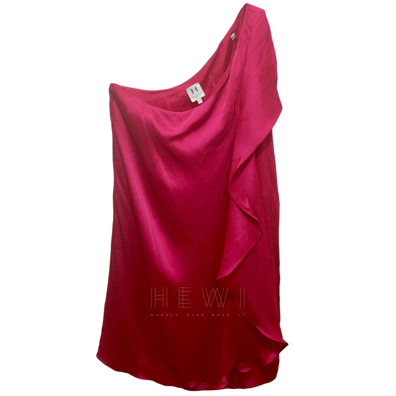 Preowned Halston Pink Silk One Shoulder Dress Size L