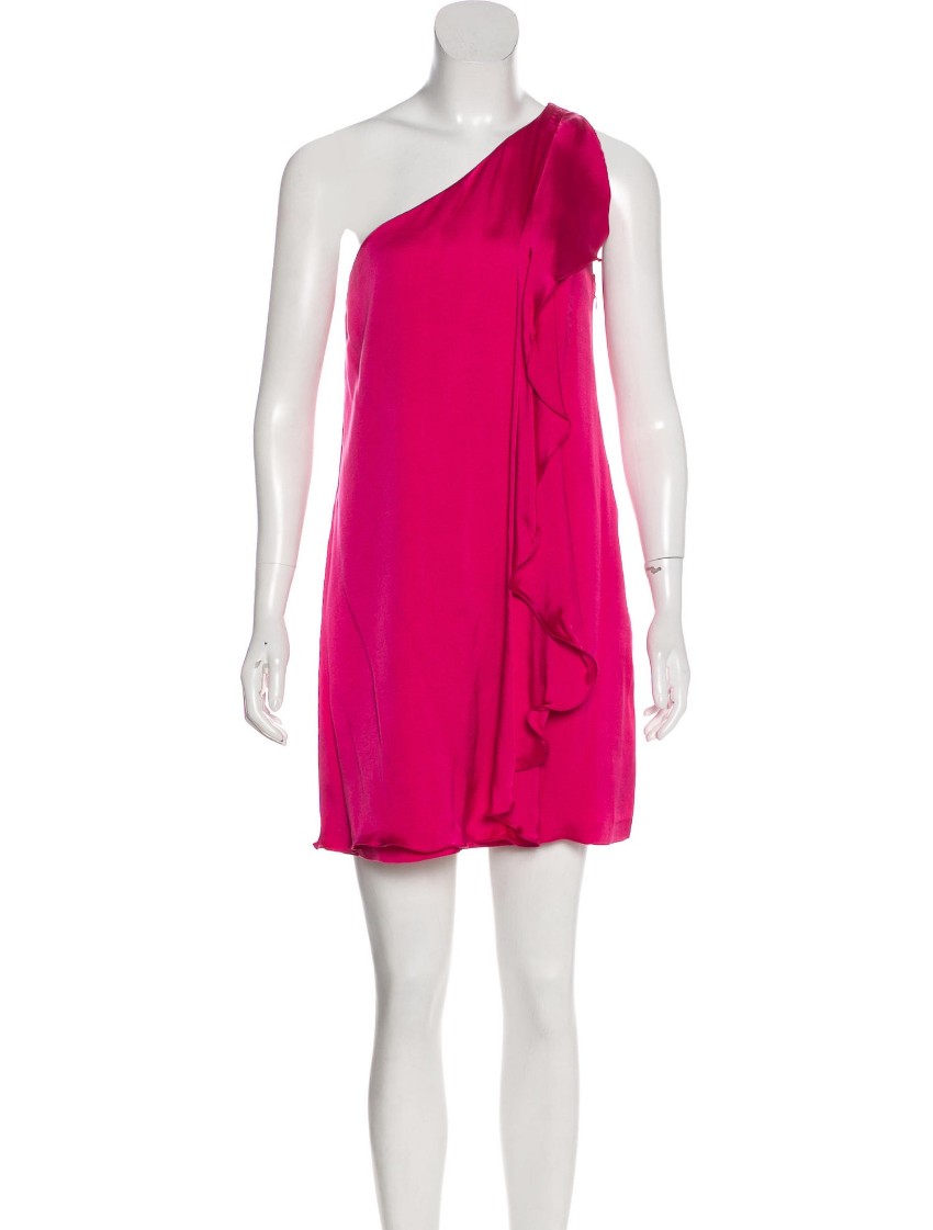 Preowned Halston Pink Silk One Shoulder Dress Size L