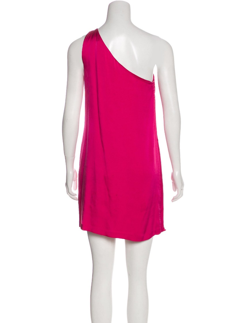 Preowned Halston Pink Silk One Shoulder Dress Size L