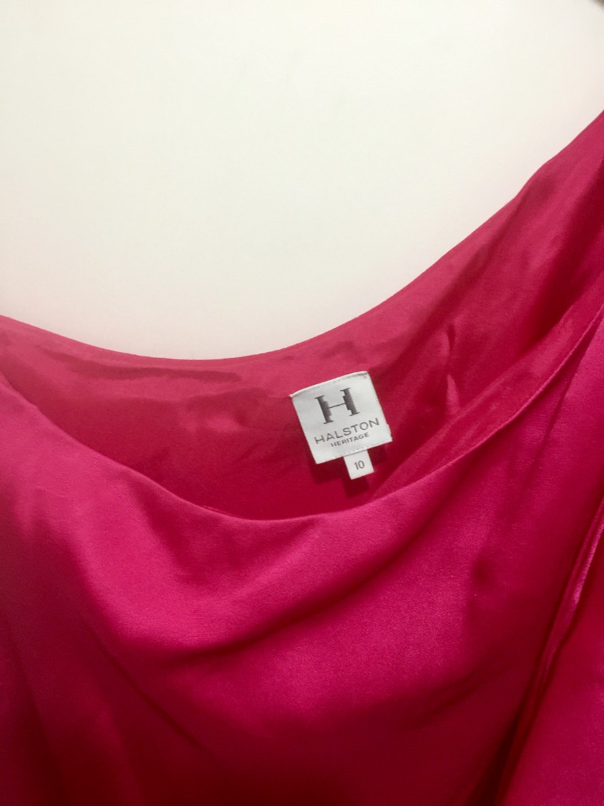 Preowned Halston Pink Silk One Shoulder Dress Size L