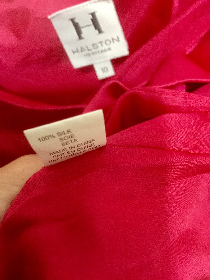 Preowned Halston Pink Silk One Shoulder Dress Size L