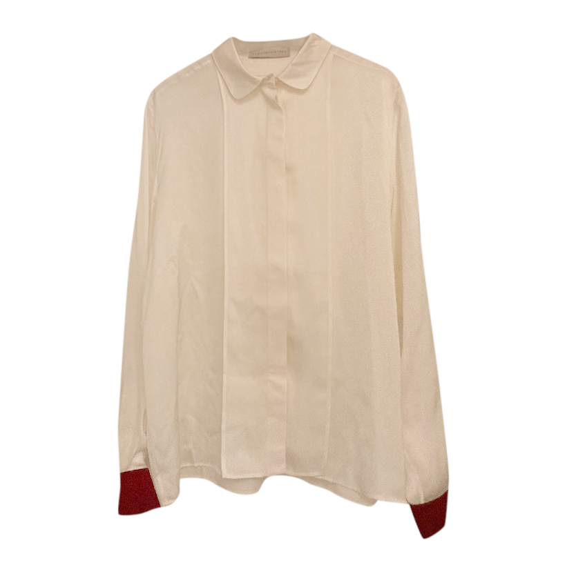 Stella McCartney Cream Blouse with Wine Contrast Cuff Size L Beige/Nude silk