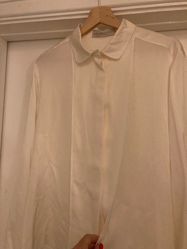 Stella McCartney Cream Blouse with Wine Contrast Cuff Size L Beige/Nude silk