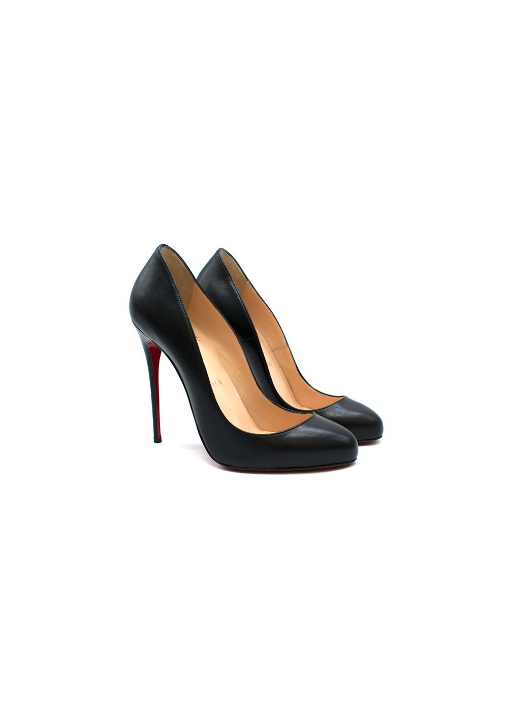 Preowned Christian Louboutin Kate 100 Point Toe Black Leather Pumps Size 365