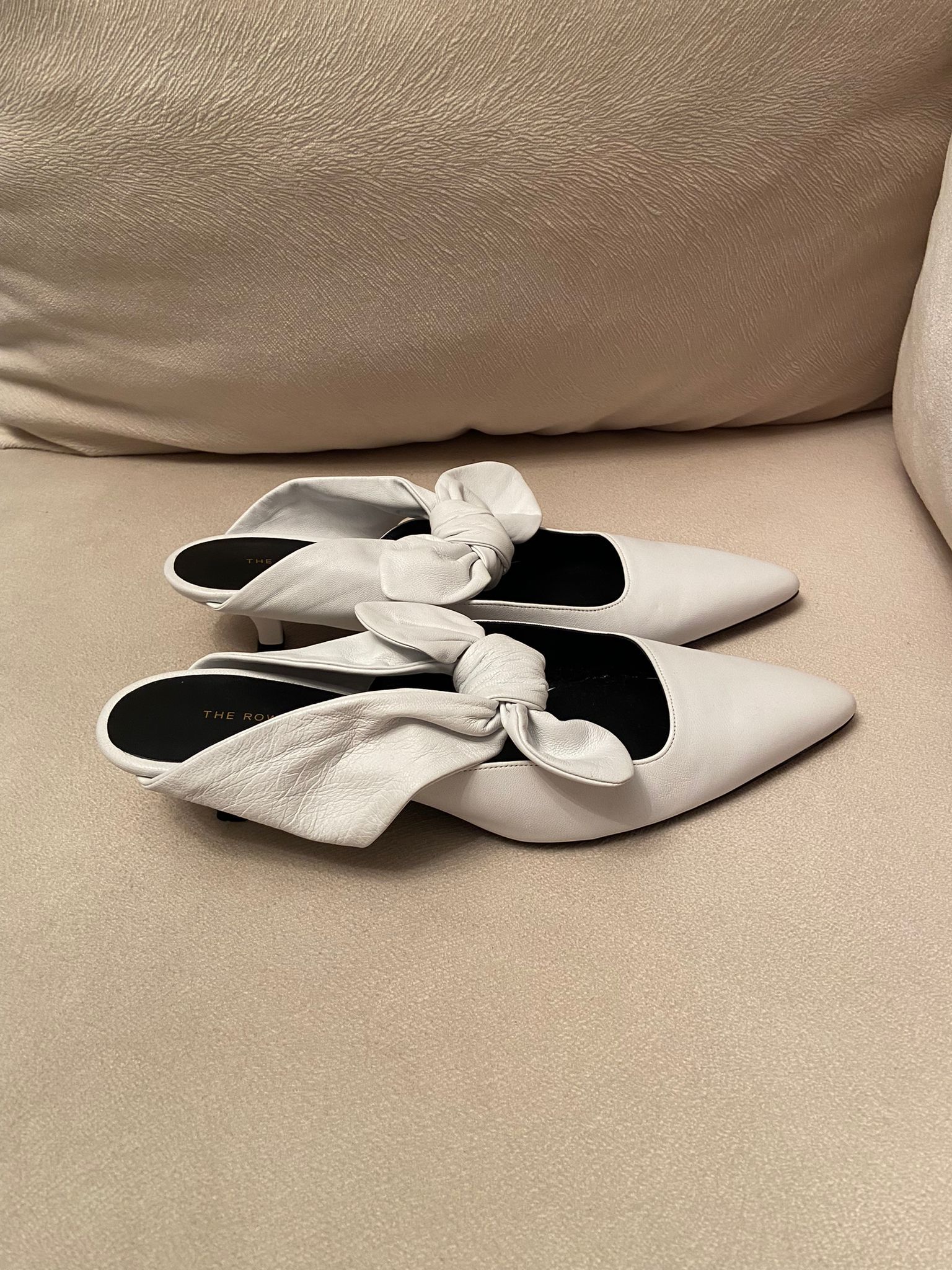 The Row White Leather Coco Mules Size 405