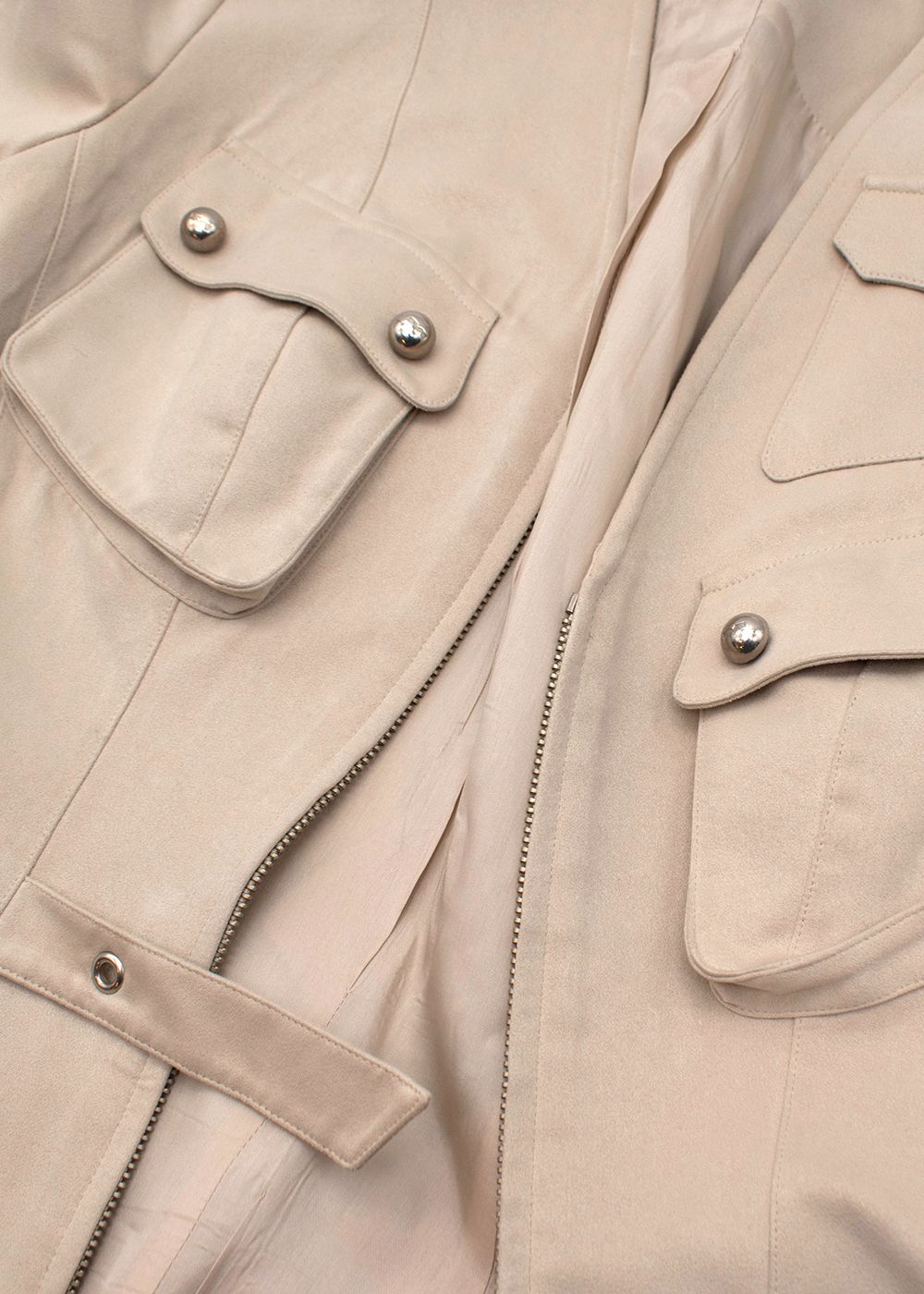 Preowned Mugler Cream Suede Safari Style Jacket Size M Beige polyester