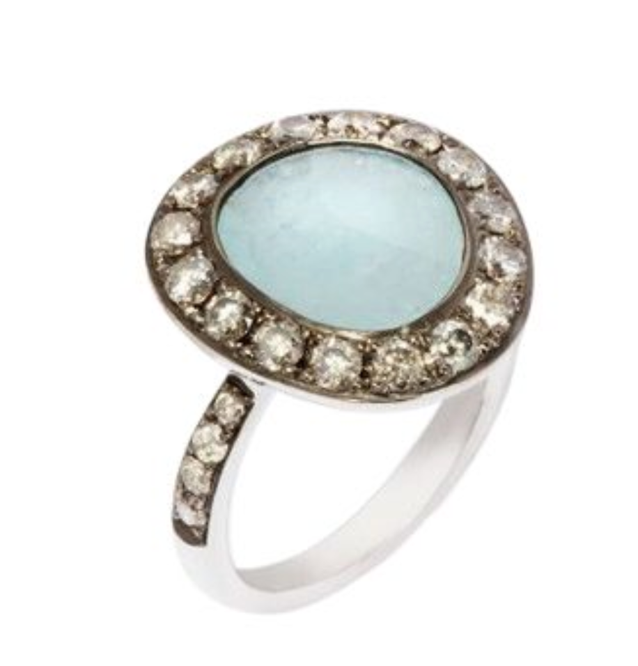 Annoushka Dusty Diamonds 18ct White Gold Aquamarine Ring - Size M Size M White gold aquamarine stone and dusty d