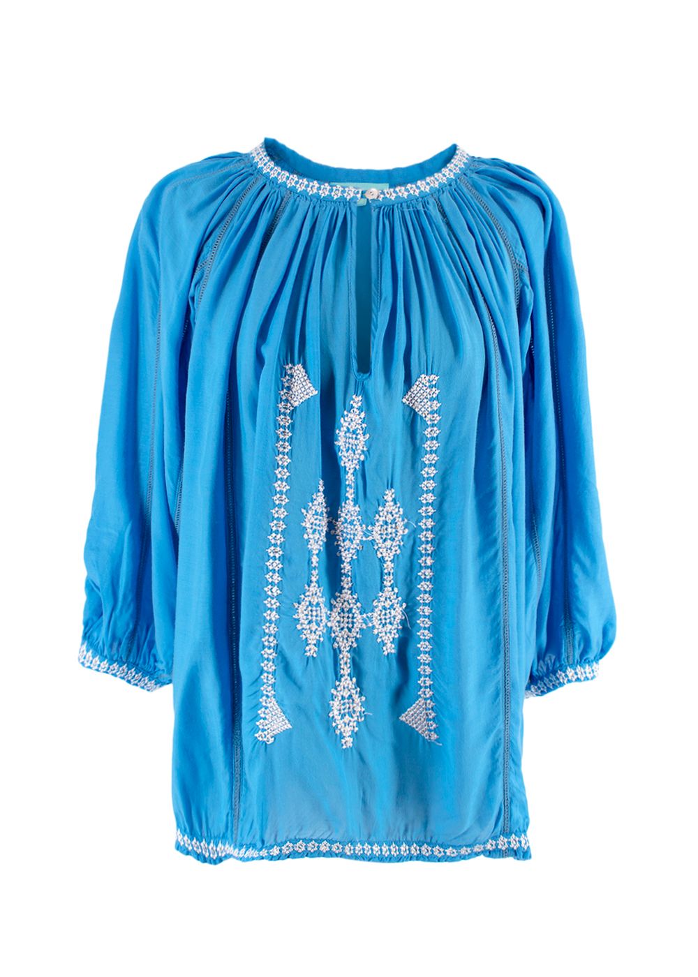 Melissa Odabash Blue  White Embroidered Kaftan synthetic