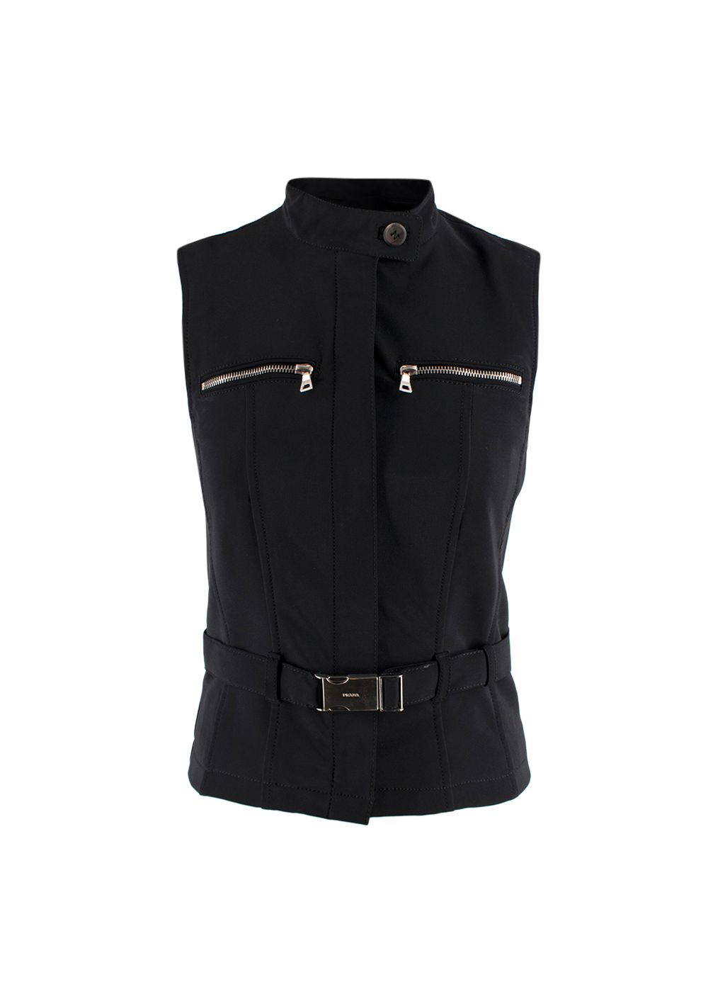 Preowned Prada Black Belted Utility Vest Size XXS polyester